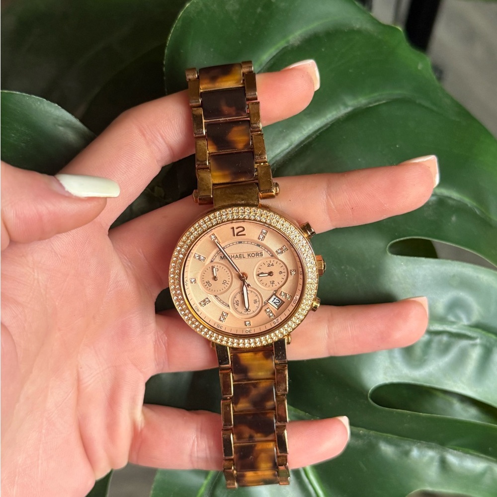 Michael Kors Tortoise and Gold Watch